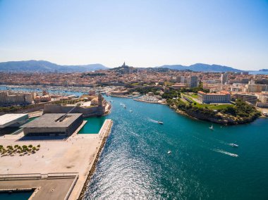 Marsilya pier - Vieux Port, Saint Jean kale ve Güney Fransa içinde mucem havadan görünümü