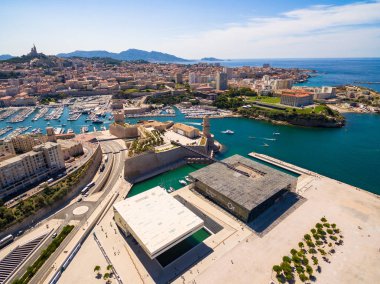 Marsilya pier - Vieux Port, Saint Jean kale ve Güney Fransa içinde mucem havadan görünümü