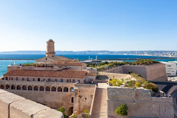 Weergave Van Marseille Pier Fort Saint Jean Kasteel Zuid Frankrijk — Stockfoto