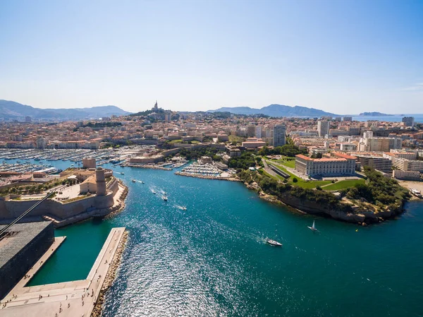 Aerial View Marseille Pier Vieux Port Saint Jean Castle Mucem — Stock Photo, Image