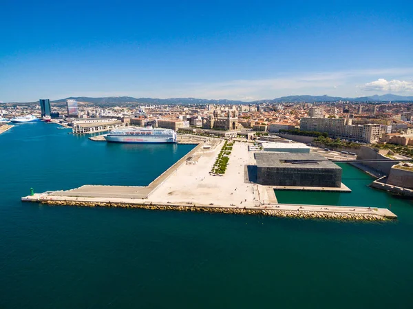 Widok Molo Marseille Vieux Port Zamek Saint Jean Mucem Południowej — Zdjęcie stockowe