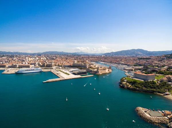 Aerial View Marseille Pier Vieux Port Saint Jean Castle Mucem — Stock Photo, Image