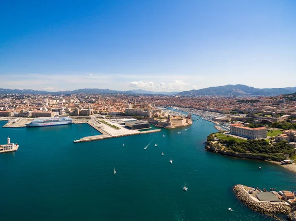 Aerial View Marseille Pier Vieux Port Saint Jean Castle Mucem — Stock Photo, Image