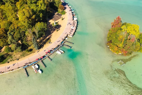 Vue Aérienne Niveau Marée Basse Lac Annecy Raison Sécheresse France — Photo