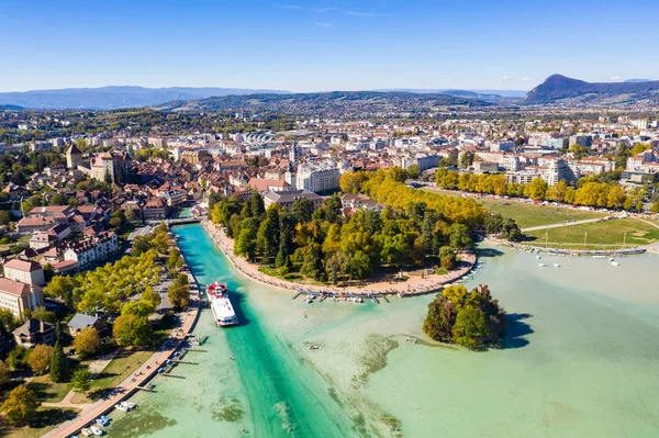 Aerial View Annecy Lake Waterfront Low Tide Level Due Drought — Stock Photo, Image