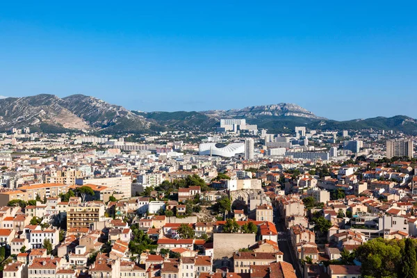 Légi Felvétel Marseille Város Notre Dame Garde Székesegyház Szempontból Dél — Stock Fotó
