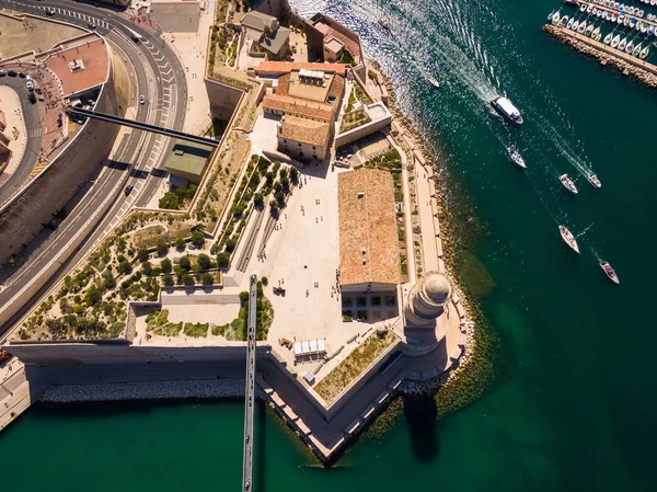 Vista Aérea Del Muelle Marsella Puerto Vieux Castillo Saint Jean — Foto de Stock