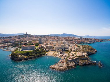 Marsilya pier - Vieux Port, Saint Jean kale ve Güney Fransa içinde mucem havadan görünümü