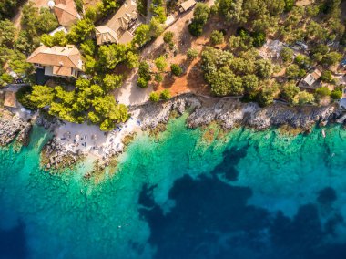 Yunanistan 'ın Zakynthos (Zante) adasındaki Agios Nikolaos kentinin hava manzarası