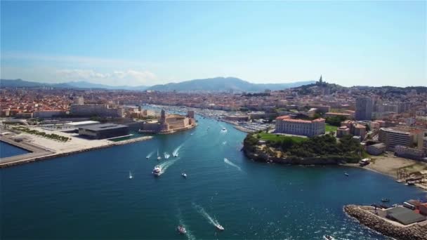 Drone Aerial Utsikt Över Marseille Pier Vieux Port Saint Jean — Stockvideo
