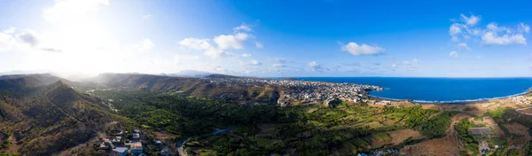 Panorama Flygfoto Över Socker Canne Och Coconut Plantation Nära Calheta — Stockfoto