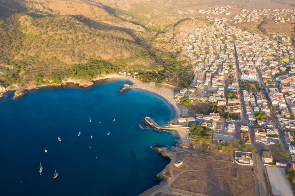 Letecký Pohled Tarrafal Beach Ostrově Santiago Cape Verde Cabo Verde — Stock fotografie