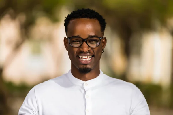 Utomhus porträtt av en ung svart afroamerikanska män — Stockfoto