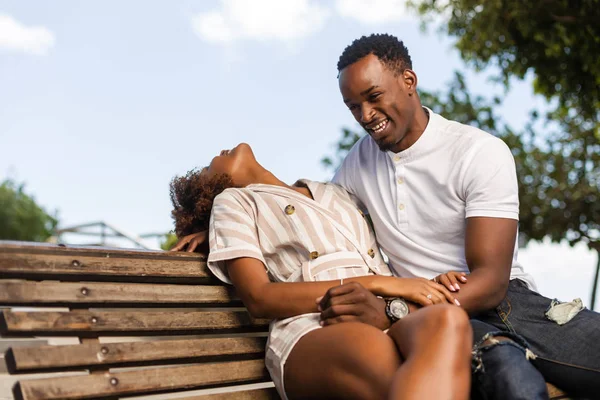 Outdoor protrait of black african american couple embracing each — Stock Photo, Image