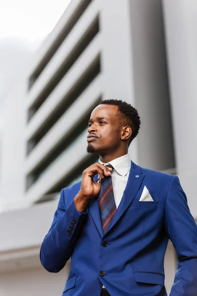 Retrato de pé ao ar livre de um negócio negro afro-americano m — Fotografia de Stock