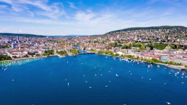 Hiperlapso Aéreo Timelapse Cidade Zurique Suíça Uhd — Vídeo de Stock