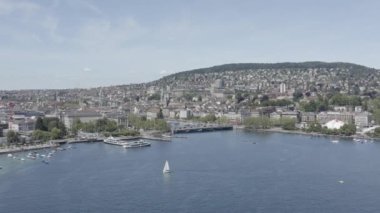 İsviçre'de Zürih şehir rıhtım4k ungraded drone Havadan görünümü