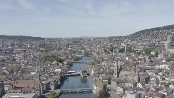 Ungraded Drone Aerial View Zurich City Waterfront Switzerland — Stock Video