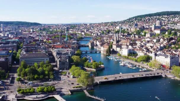 Drone Vista Aérea Del Paseo Marítimo Zúrich Suiza — Vídeos de Stock