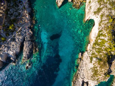 Zakynthos (Zante) adalar Porto limnionas plaj havadan görünümü
