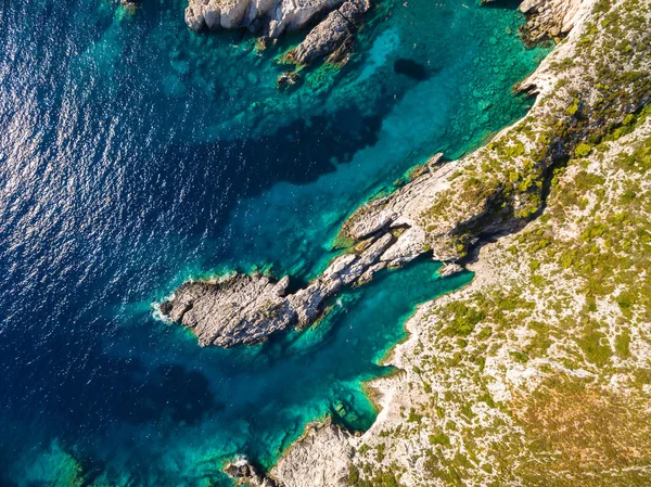 Veduta aerea della spiaggia di Porto limnionas a Zante (Zante) islan — Foto Stock