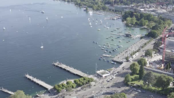Sviçre Zürih Şehir Rıhtımına Drone Havadan Görünümü — Stok video