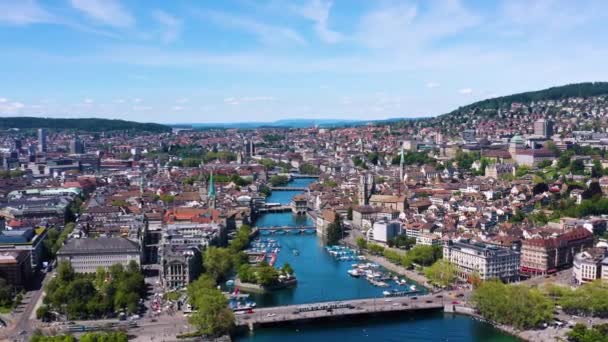 Bzukot Letecký Pohled Město Curyšské Městské Nábřeží Švýcarsku — Stock video