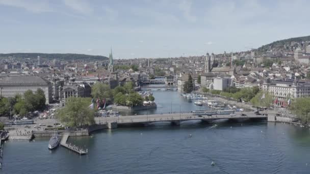 Ungraded Drone Aerial View Zurich City Waterfront Switzerland — Stock Video