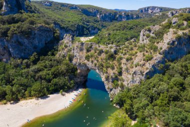 Aerial view of Narural arch in Vallon Pont D'arc in Ardeche cany clipart