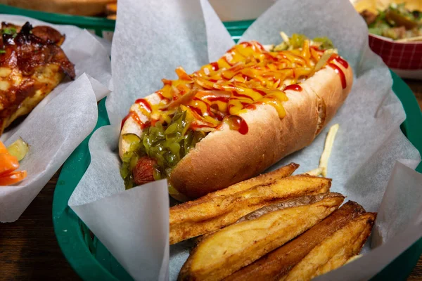 Hot Dog Fast Food Aux Frites — Photo