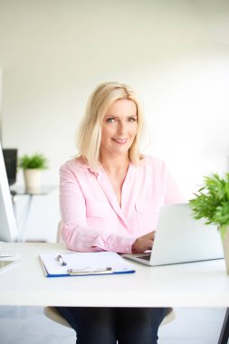 dizüstü bilgisayar ve bilgisayar kullanarak çalışma office ve evrak işi kadın kıdemli