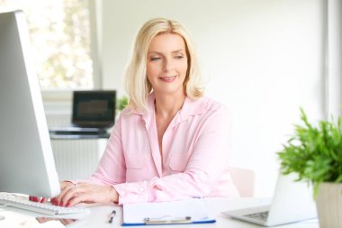 dizüstü bilgisayar ve bilgisayar kullanarak çalışma office ve evrak işi kadın kıdemli