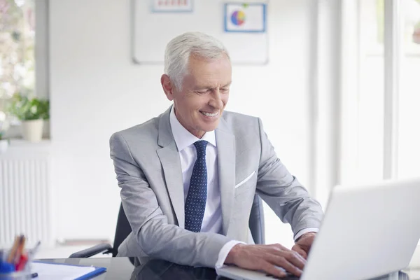 Senior Businessman Working Laptop Office Desk Working New Project — Stock Photo, Image