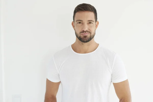 Studio Portrait Handsome Young Man Wearing White Shirt While Looking — Stock Photo, Image