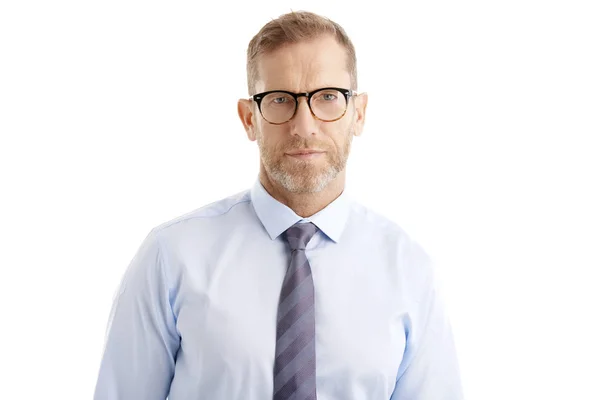 Retrato Estudio Hombre Negocios Mediana Edad Que Usa Camisa Corbata — Foto de Stock