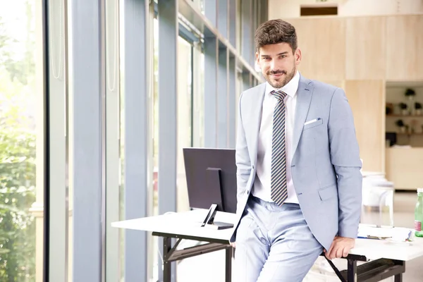 Handsome businessman standing at office desk — Stock Photo, Image