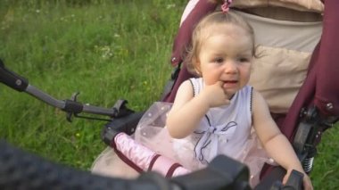 küçük kız bir bebek arabası tesisi