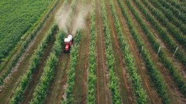 elma ağacı bir traktör ile püskürtme