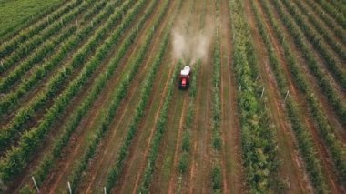 elma ağacı bir traktör ile püskürtme