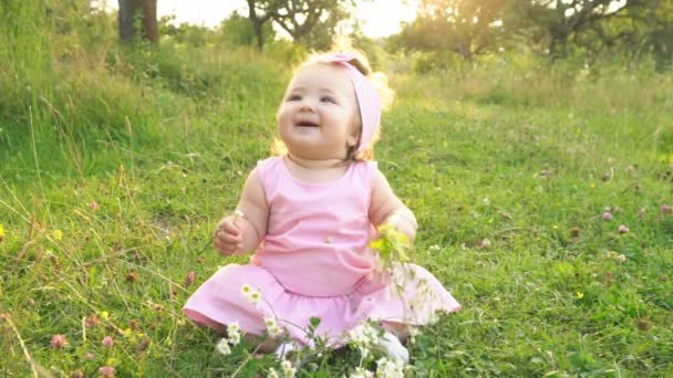 Little girl in pink dress — Stock Video