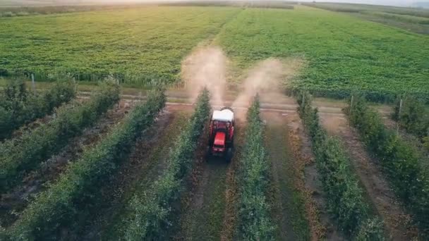 Spraying Apple Trees Tractor — Stock Video