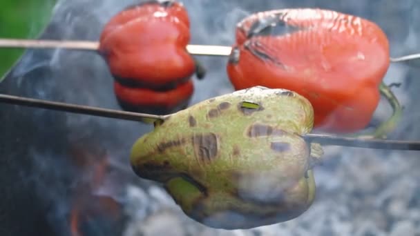 Cozinhar pimentão no fogo — Vídeo de Stock