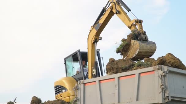 Excavator loads a truck — Stock Video