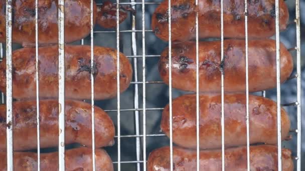 Cuisson des saucisses sur le feu — Video