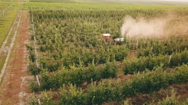 Pulverización del manzano con un tractor — Vídeos de Stock