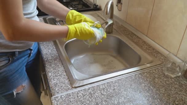 Femme lave la vaisselle — Video