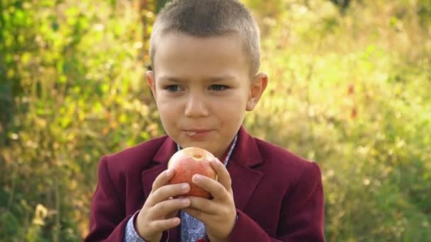 le garçon mange une pomme 