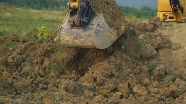 Graafmachine ladingen een vrachtwagen — Stockvideo