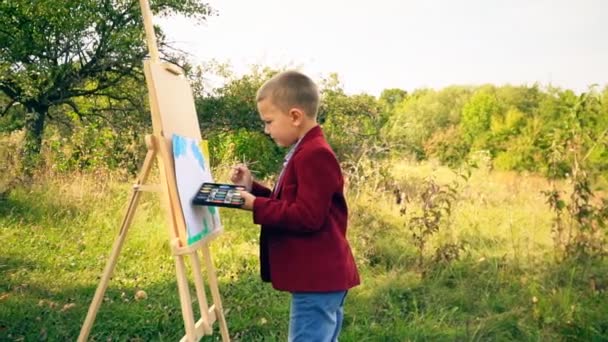 Jongen is geïnspireerd op de natuur — Stockvideo