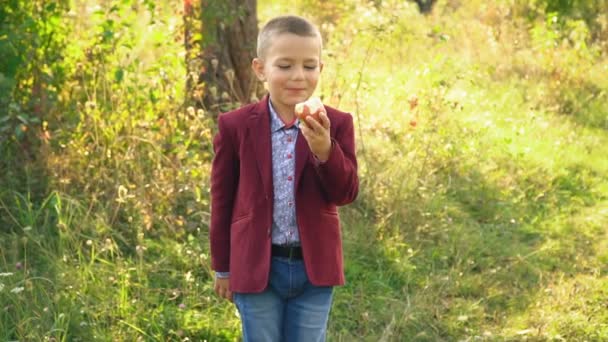 le garçon mange une pomme 